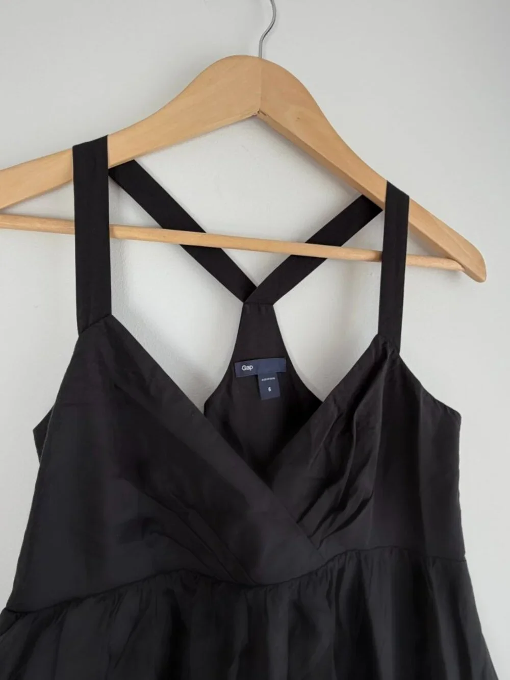 GAP Cross Back Babydoll Silk Cotton Cocktail Dress Black Midi Women's - 6 - Picture 2 of 8